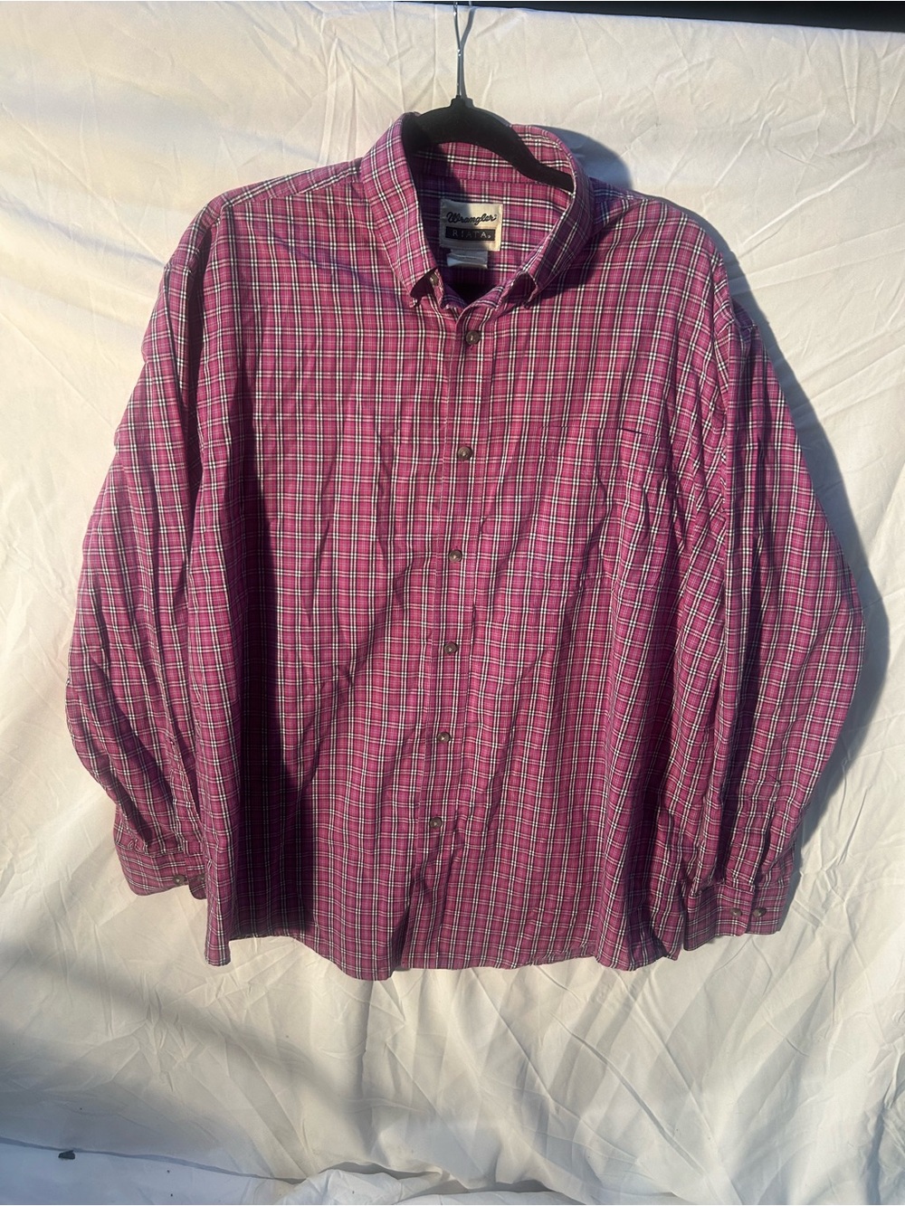 Wrangler Men's Pink Plaid Button-Down Shirt